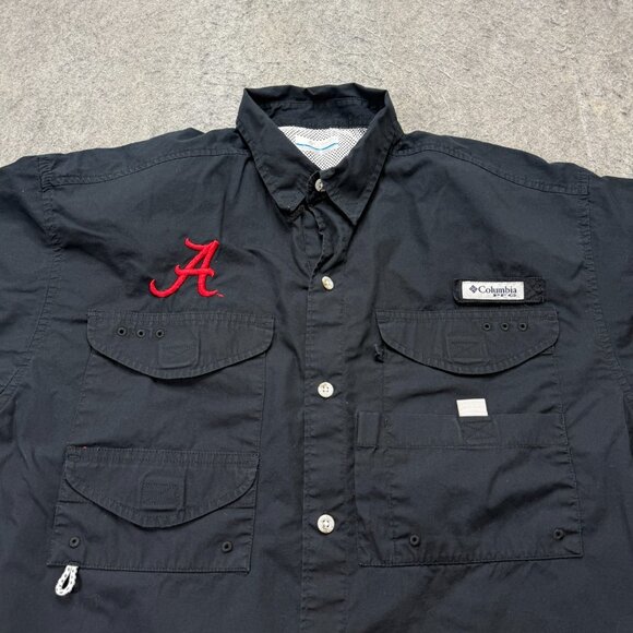 Alabama Crimson Tide Columbia PFG Bonehead Fishing Shirt Men M Black Short Slv - Picture 1 of 14